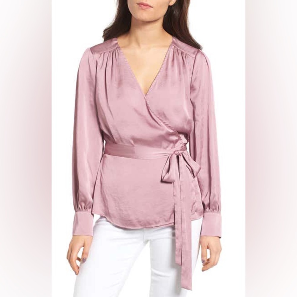 Chelsea28 Satin wrap top in lilac